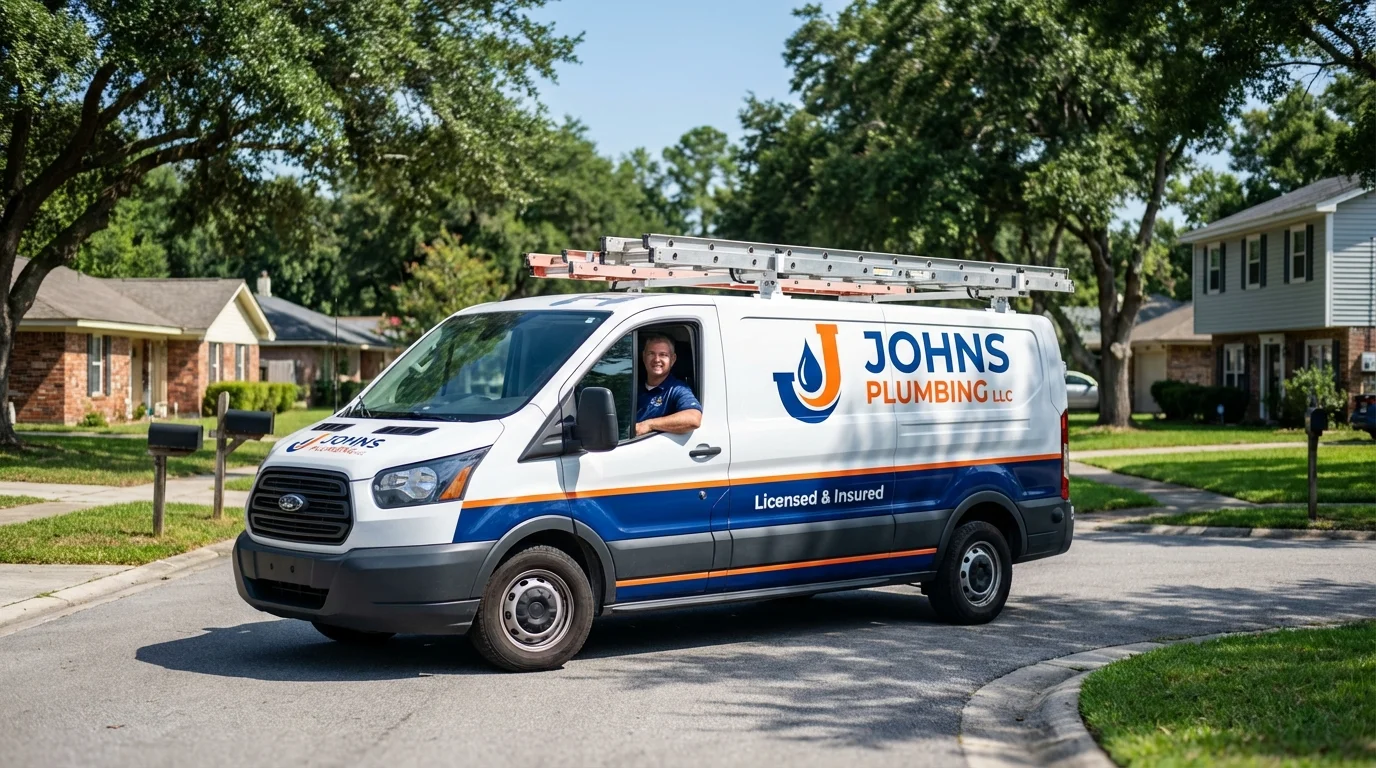 Johns Plumbing LLC service van in Auburn, AL