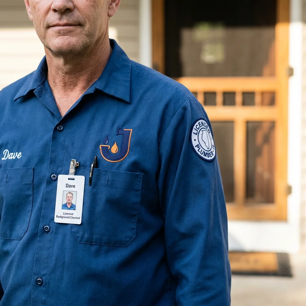 Licensed plumber showing ID badge in Auburn, AL