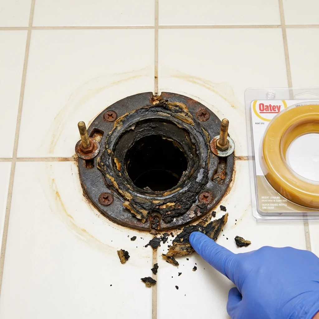 Failed wax ring showing water seepage at the base of a toilet in a Auburn, AL home